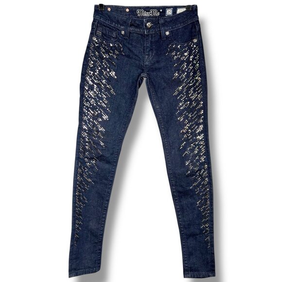 Miss Me Skinny Sequin Sparkle Jeans Dark Wash Low Rise - Picture 2 of 8